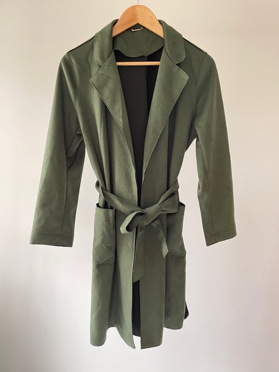 T Tahari Jackets & Blazers - T Tahari Olive Green Belted Faux Leather Suede Trench Coat
